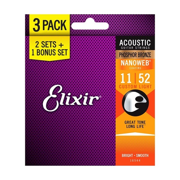 Elixir 16544 Nanoweb Coated Phosphor Bronze Acoustic Lt 11-52 3-PACK-0
