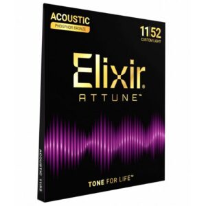 Elixir 21027 Attune Phosphor Bronze Acoustic Guitar Strings Set, Custom Light 11-52