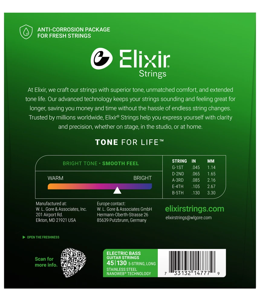 Elixir 14777 Stainless Steel Electric Bass Strings 5-String Light Long Scale 45-130 - Image 2